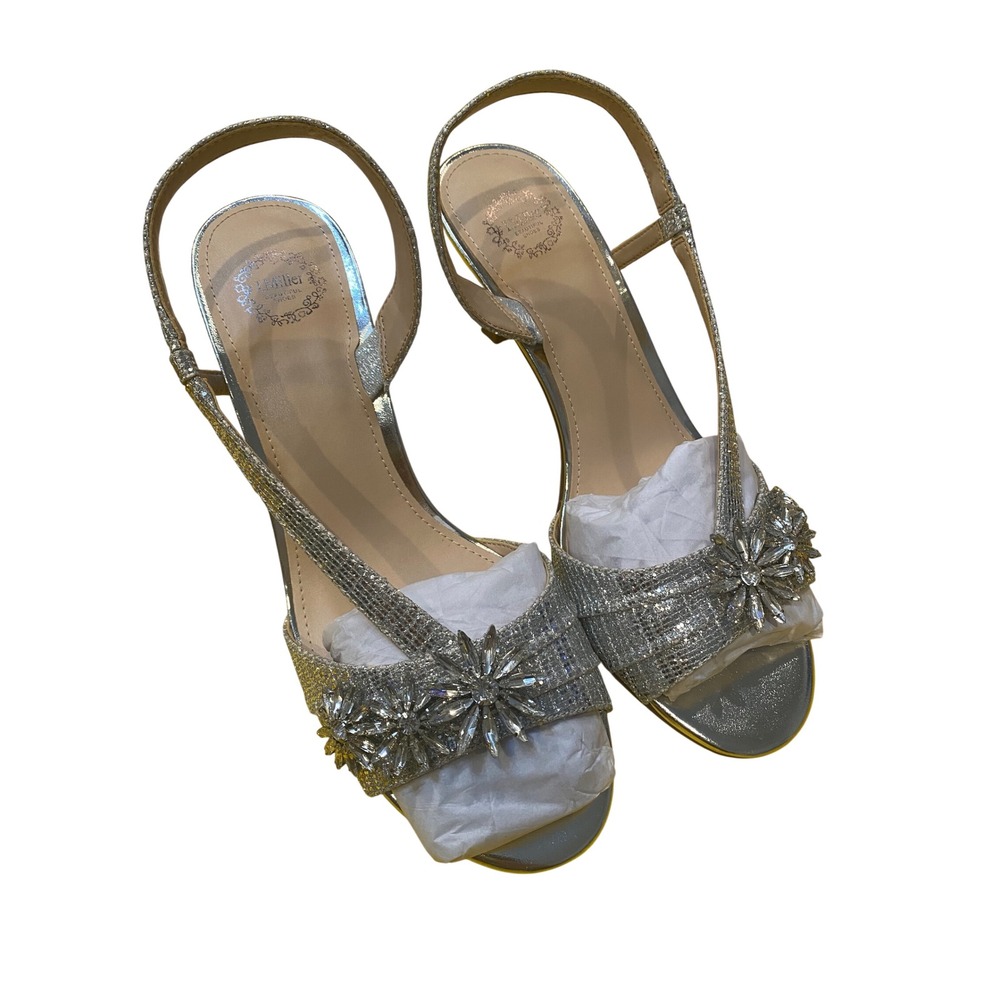 I. Miller Lionel Silver Crystal Embellished Slingback Heels Size 9M